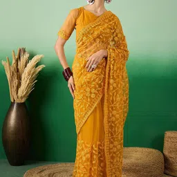 SHADOW & SAINING Embroidered Floral Beads and Stones Saree-image-47