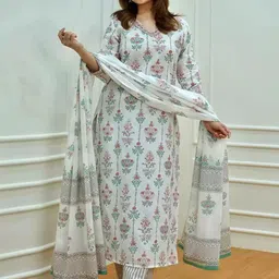 Moda Rapido Ethnic Motifs Printed V-Neck Straight Kurta With Trouser And Dupatta-17