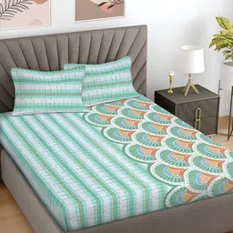 Myntra Elegant Homes White & Green Ethnic Motifs 300TC Double King Bedsheet Set-2.5mX2.25m-picture-34
