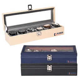 Kuber Industries 3-Pcs Black & Grey 6 Slots Wrist Watch Organisers-25