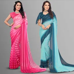 Moda Rapido Pack Of 2 Striped Satin Saree With Unstitched Blouse Piece-image-41