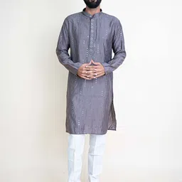 KUNDALI KAKSHAY Men Embroidered Regular Thread Work Kurta with Pyjamas-picture-43