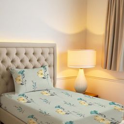 IVAZA Green Floral 130 TC Single Bedsheet with 1 Pillow Cover-image-93