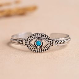 Voylla Women Brass Oxidised Silver-Plated Cuff Bracelet-image-32