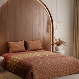 Stoa Paris Lumiere 240 TC Copper-Toned & Yellow Satin King Bedsheet with 2 Pillow Covers-image-65