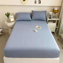 JC HOME Grey Solid Pure Cotton 220 TC Queen Bedsheet Set 1.50 m x 2 m-picture-18