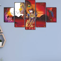 Myntra Elegant Homes Orange & Pink 5 Piece Wood Religious Wall Paintings-image-30