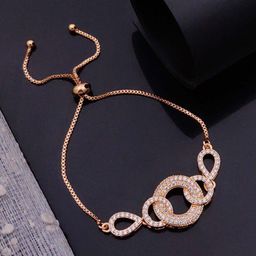 SOLIBELLE Rose Gold-Plated American Diamond Studded Wraparound Bracelet-image-33