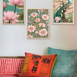 Kotart Pink & Green 3 Pieces Wooden Floral Painting Wall Arts-picture-28