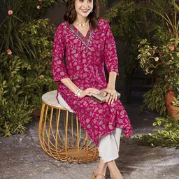 Anouk Women Floral Embroidered Thread Work Chanderi Silk Kurta-image-48