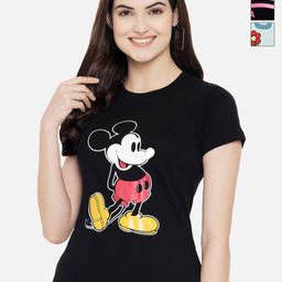 Dreambe Women Pack Of 3 Mickey Mouse Graphic Printed Round Neck Cotton T-shirts-image-95