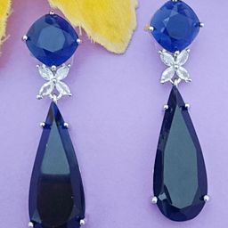EVY Silver-Plated Cubic Zirconia Studded Contemporary Drop Earrings-4