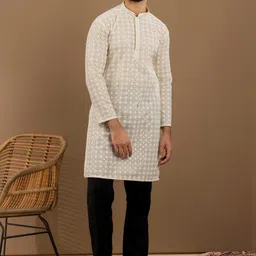 Pulseiq Men Geometric Embroidered Festive Cotton Straight Kurta-image-79