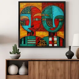 999Store Blue & Green Abstract Faces Canvas Painting Wall Art-12