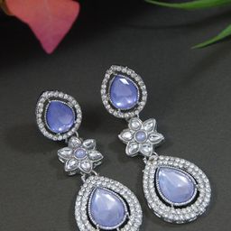 I Jewels Silver-Plated Artificial Stones Studded Teardrop Shaped Drop Earrings-18