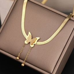 GOLDIWALA Stainless Steel Gold-Plated Statement Butterfly Shaped Necklace-image-66