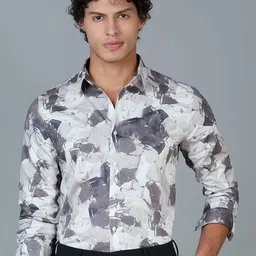 MARK & ALBERT India Slim Abstract Printed Wrinkle Free Slim Fit Pure Cotton Shirt-image-19