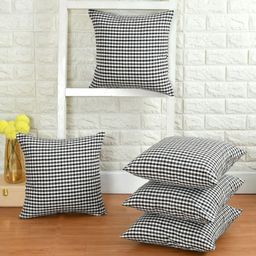 BIGGER FISH Coffee Brown & Black Set of 5 Checked Square Cushion Covers-15