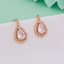 Anouk Rose Gold Plated Cubiz Zirconia Studded Teardrop Shaped Drop Earrings-image-20