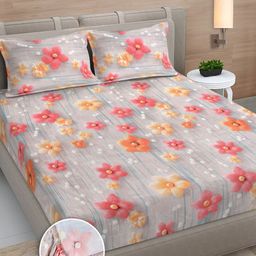 FABINALIV Grey & Yellow Floral 300 TC King Bedsheet with 2 Pillow Covers-38