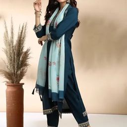 moda rapido Ethnic Motifs Teal Blue Embroidery Silk Blande Kurta ,Trouser,Duptta-picture-46