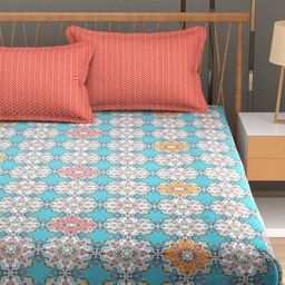 MAFATLAL Blue & White Floral 160 TC Queen Bedsheet with 2 Pillow Covers-image-77