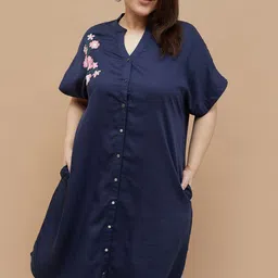 Nexus by Lifestyle Women Plus Size Embroidered Knee Length Shirt Dress-picture-26