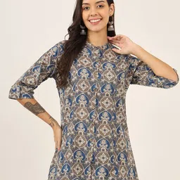 KALINI Women Abstract Printed Mandarin Collar Cotton Top-picture-50
