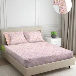 Signature Lilly Pink & Yellow Printed Cotton 120 TC King Bedsheet Set 1.83 cm x 2.23m-image-32