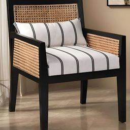 DZYN Furnitures Black & Beige Printed Wooden Cushioned LoungeChair-image-82