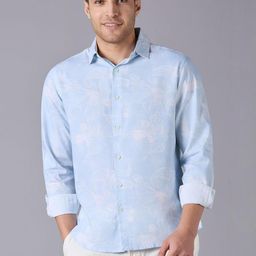 Mast & Harbour Blue & White Floral Printed Relaxed Fit Casual Shirt-image-100