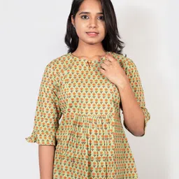 Vivika Women Ethnic Motifs Printed Cotton Bell Sleeves A-Line Top-image-88