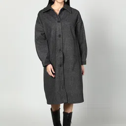 Fashion Gaiia Striped Wool Spread Collar Neck Single Breasted Overcoat-image-50