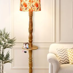 Homesake Red & Brown Printed Wood Floor Lamp-0