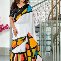 Suha Black Pure Cotton Printed Block Print Sarees-picture-40