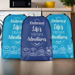 Aura Blue 3 Pieces Printed Foldable Water Resistant Multi-Utility Laundry Bags-29