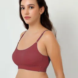 Women Cotton Maroon,Brown Non Padded Non-Wired Lingerie Bra Sport wear Gym Crop Tank Top-18