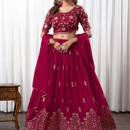 PAYAL CREATION Embroidered Foil Print Ready to Wear Lehenga & Semi-Stitched Blouse With Dupatta-picture-18