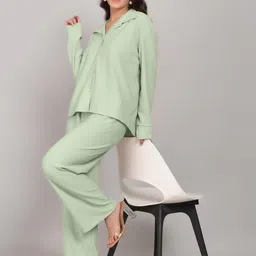 Lugo Women Green Solid Shirt & Trouser Co-Ords-picture-17