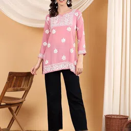Poshak Chikan Studio Women Ethnic Motifs Embroidered Chikankari Kurti-image-97
