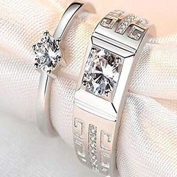 DIVASTRI Silver-Plated American Diamond-Studded Couple Rings-43