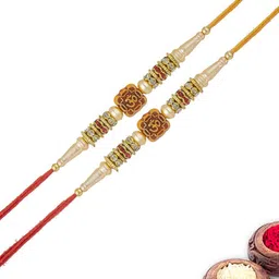 MEIRA JEWELLERY 4-Pcs Rakhi With Roli Chawal & Greeting Card-image-57