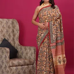 Shivanya Handicrafts Floral Pure Cotton Block Print Kalamakari Saree-39