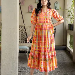 MOJILAA Women Printed Fit & Flare Midi Dress-image-39
