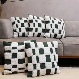 LUSHLYF White & Black Set of 5 Geometric Square Cushion Covers-14