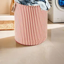 Aura Maroon Striped Cotton Foldable Laundry Bag With Handle - 60L-25