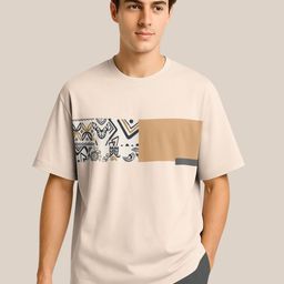BULLMER Men Abstract Printed Round Neck Oversized T-shirt-picture-34