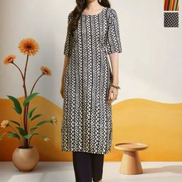 HERE&NOW Selection Of 3 Geometric Printed Round Neck Straight Kurtas-71