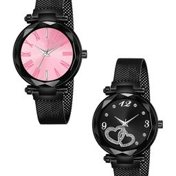 CSAMON Women Pack Of 2 Bracelet Style Analogue Watch GR_104_Pink_Roman_Black Maganet-image-77