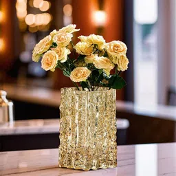 Ekhasa Gold Toned Textured Glass Flower Vase-14